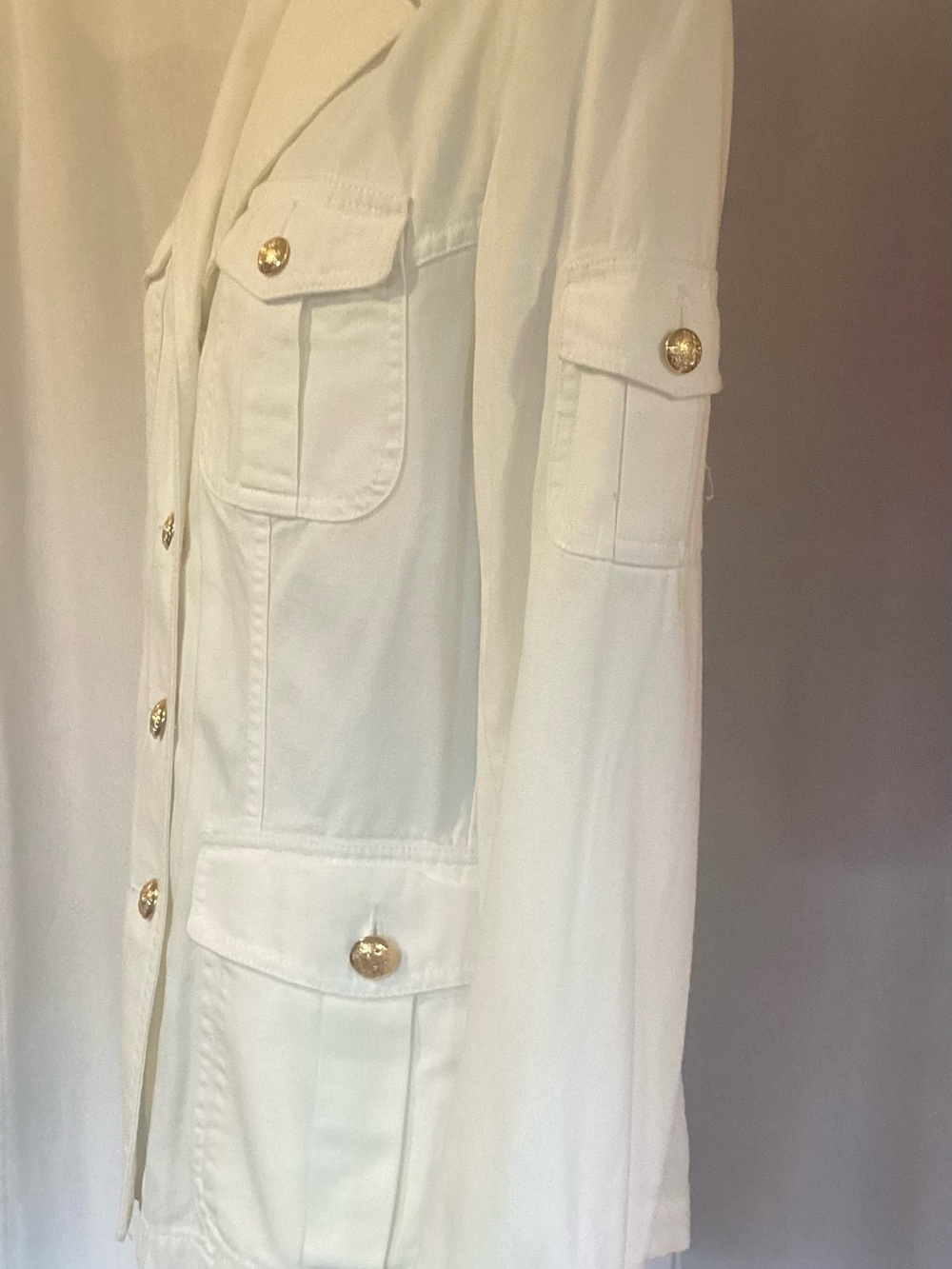 Ralph Lauren White Military-Style Utility Jacket with Gold Buttons - Picture 2 of 16